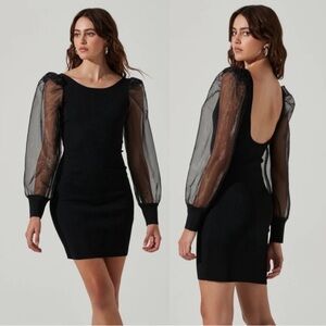 ASTR the label black puff sleeve dress tropical